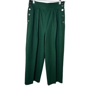Yves Saint Laurent Variation Trousers Women 40 Green Sailor Button Wide Leg